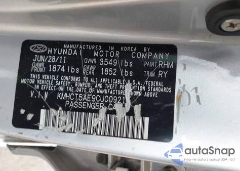 2012 Hyundai Accent Gs from USA, damaged, VIN KMHCT5AE9CU009218